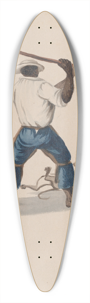 Francisco Fierro - A man viewed from behind beating a dog with a stick 39.3 inch art pintail longboard deck