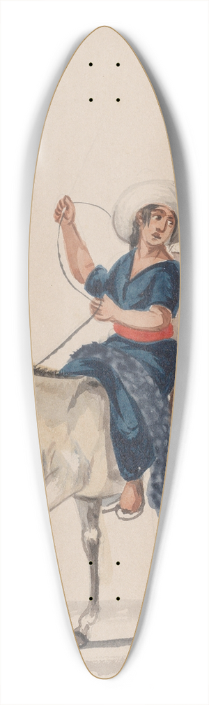 Francisco Fierro - An indigenous man and woman together riding a donkey 39.3 inch art pintail longboard deck