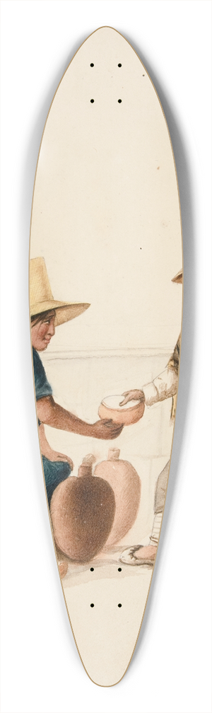 Francisco Fierro - Woman Selling Beverage to Indian Man 39.3 inch art pintail longboard deck