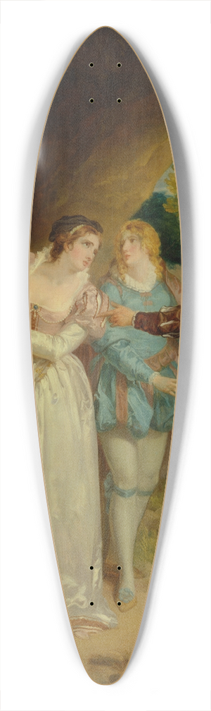 Francis Wheatley - Valentine rescuing Silvia from Proteus, from Shakespeares The Two Gentlemen of Verona, Act V, Scene 4, the Outlaws Cave 39.3 inch art pintail longboard deck