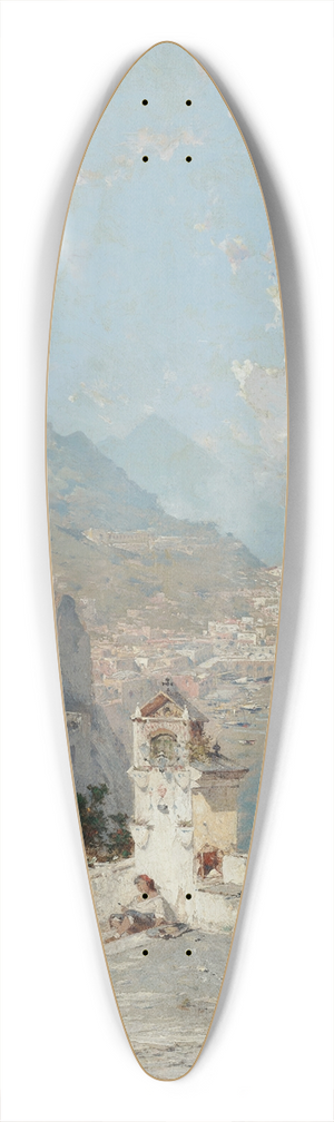 Franz Richard Unterberger - Amalfi; The Gulf of Sorrento, Figures on a Veranda 39.3 inch art pintail longboard deck