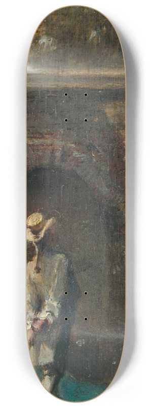 Carl Spitzweg - Gallant scene at a river bridge 8.25 inch art skate deck