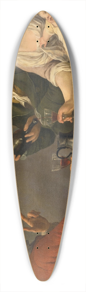 French School - Two Young Men And A Woman Holding A Child Seated At A Table, Drinking Wine 39.3 inch art pintail longboard deck