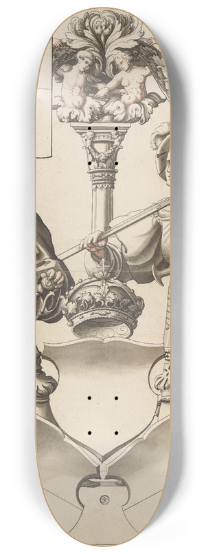 Carl Von Aegeri - Scheibenriss mit Fhnrich und Halbartier als Schildbegleiter und Standeswappen (Freiburg oder Solothurn) 8.25 inch art skate deck