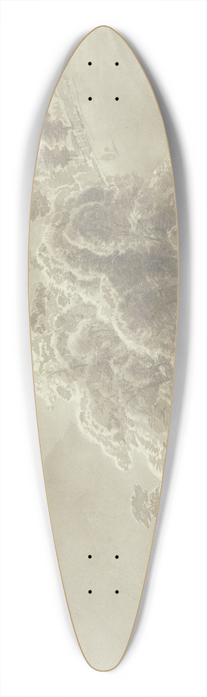 Fritz Bamberger - Gebirgslandschaft, im Vordergrund Baumgruppe, aus der ein Kirchturm hervorsieht 39.3 inch art pintail longboard deck