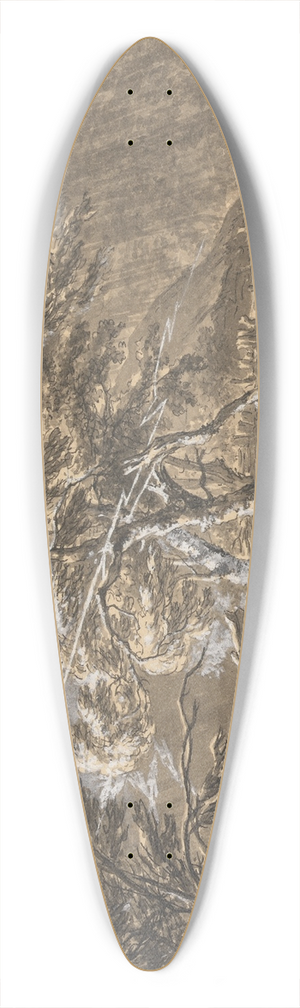 George Barret - The Lightning Flash, Travellers in a Thunderstorm on a Woodland Road 39.3 inch art pintail longboard deck