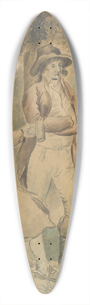George Morland - Three figures and a dog 39.3 inch art pintail longboard deck