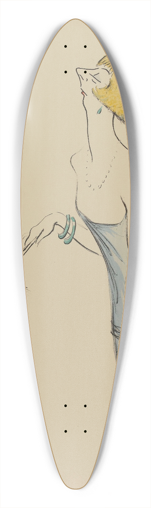 Georges Goursat (Sem) - une femme en robe bleue tenant une plume dautruche noire 39.3 inch art pintail longboard deck