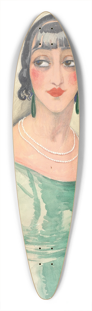 Gerda Wegener - Portrait of a woman in green dress and pearls 39.3 inch art pintail longboard deck