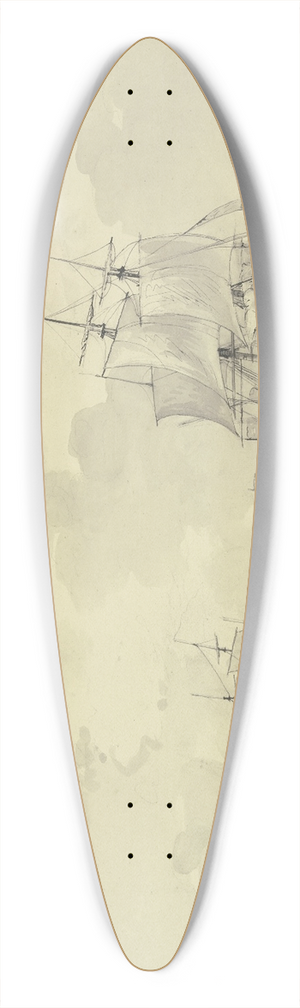 Gerrit Groenewegen - Schiffe bei bewegter See, eines lst eine Kanone, vorne zwei Ruderboote 39.3 inch art pintail longboard deck