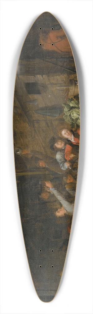 Gerrit Lundens - A Barn Interior With Figures Drinking Around A Table 39.3 inch art pintail longboard deck