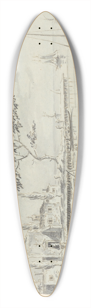 Giacomo Guardi - The Island of LAnconetta, on the Way to Mestre, with the Church of La Madonnetta 39.3 inch art pintail longboard deck