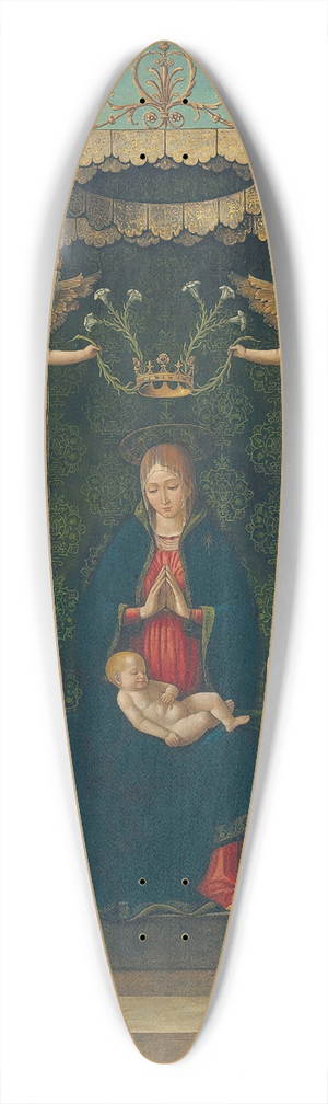Gian Giacomo d'Alladio - The Madonna and Child enthroned, with Saints Michael, Bernardino of Siena, Clare and Stephen 39.3 inch art pintail longboard deck Gian Giacomo d'Alladio - The Madonna and Child enthroned, with Saints Michael, Bernardino of Siena, Clare and Stephen 39.3 inch art pintail longboard deck