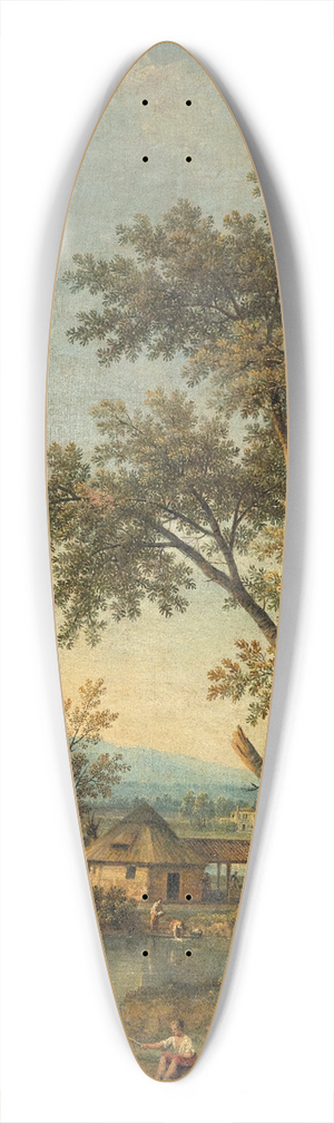 Giovanni Battista Cimaroli - A river landscape with figures resting in the foreground and a washerwoman beyond 39.3 inch art pintail longboard deck