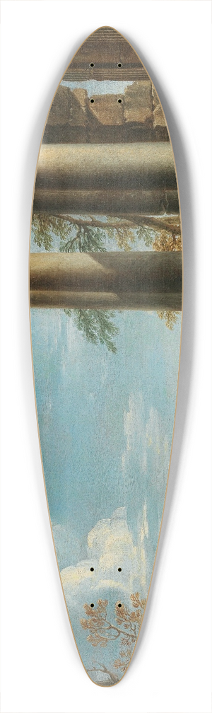 Giovanni Ghisolfi - A coastal landscape with figures by a classical ruin 39.3 inch art pintail longboard deck