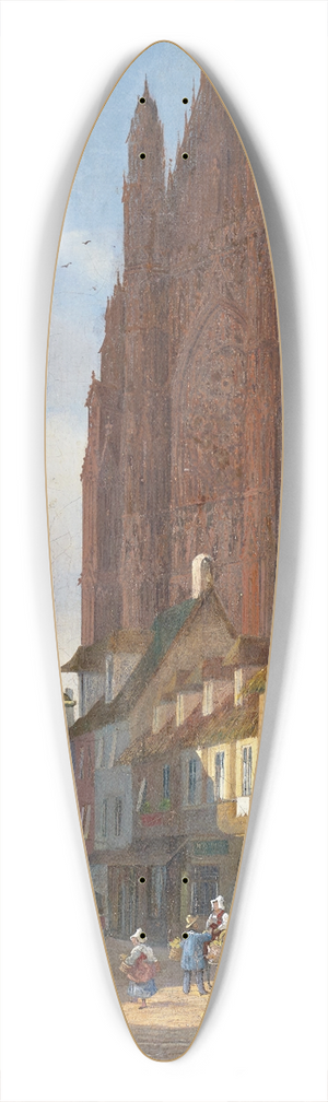 Giuseppe Canella - A street in Chartres with the Cathedral in the background 39.3 inch art pintail longboard deck