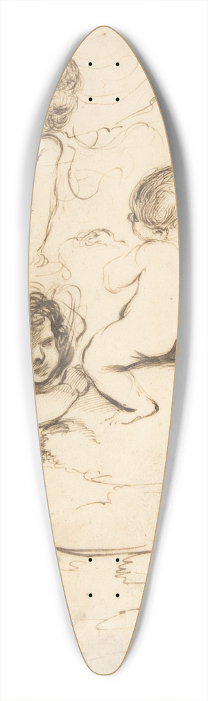 Guercino - Four Putti with Bow and Arrows on Clouds above a Landscape with a Tower 39.3 inch art pintail longboard deck