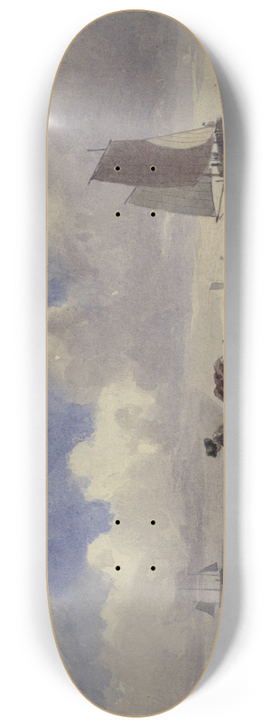 Charles Bentley - Fishing boat on the shore at Hastings 8.25 inch art skate deck
