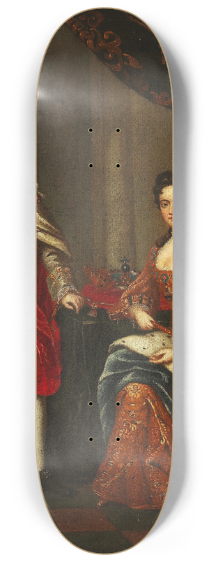 Charles Boit (after) - Portrait of Queen Anne of England and George Prince of Denmark 8.25 inch art skate deck