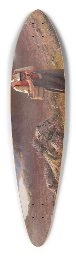 Hans Dahl - A girl knitting in a Norwegian landscape 39.3 inch art pintail longboard deck