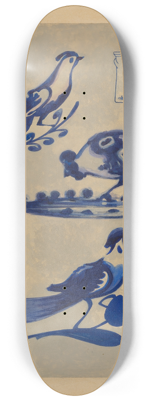 Charles Caseau - Bird Decorations on Stoneware 8.25 inch art skate deck