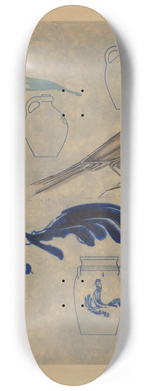 Charles Caseau - Bird Decorations on Stoneware 8.25 inch art skate deck