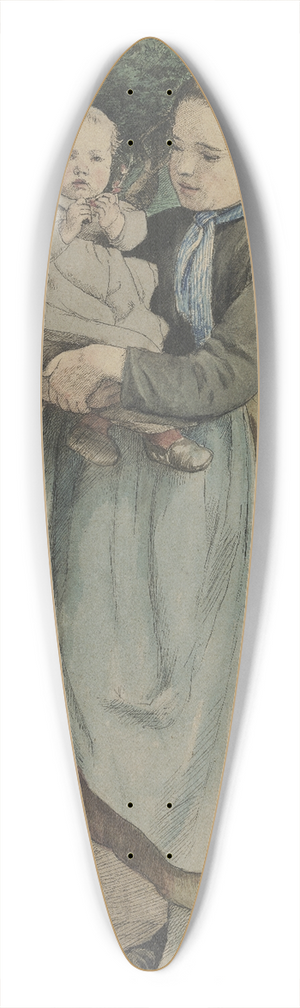 Hans Thoma - Bauernmdchen mit einem Kind auf dem Arm an einem Holzgitter stehend 39.3 inch art pintail longboard deck