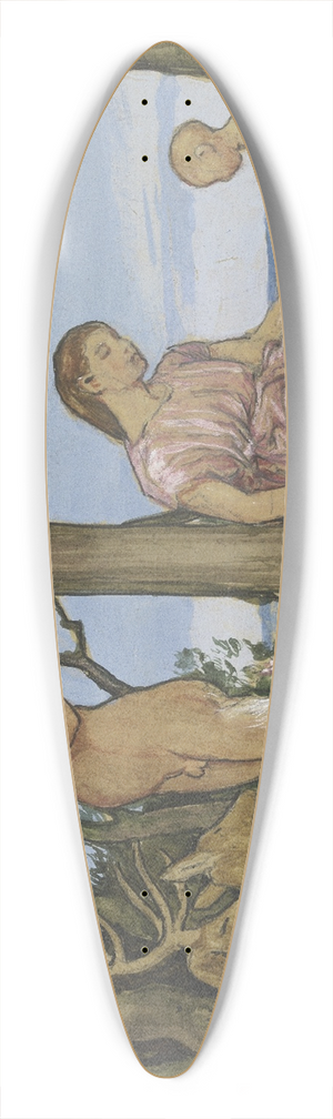 Hans Thoma - Faun and nymph 39.3 inch art pintail longboard deck