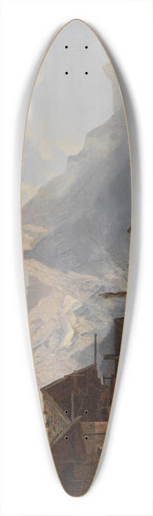 Heinrich Brkel - Gebirgsdorf mit Brunnen. Im Hintergrund das Wettersteingebirge 39.3 inch art pintail longboard deck