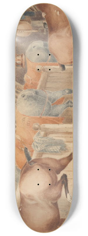 Charles Cooper Henderson - Interior of a Post-House Stable, With Horses Feeding 8.25 inch art skate deck