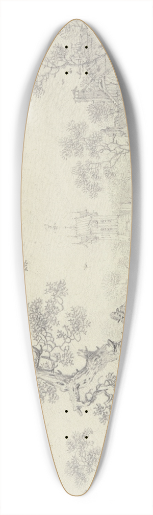 Hendrik Meyer - Bei einem Dorf unter einem Baum zwei ausruhende Wanderer, vor ihnen ein ruhendes Mdchen 39.3 inch art pintail longboard deck