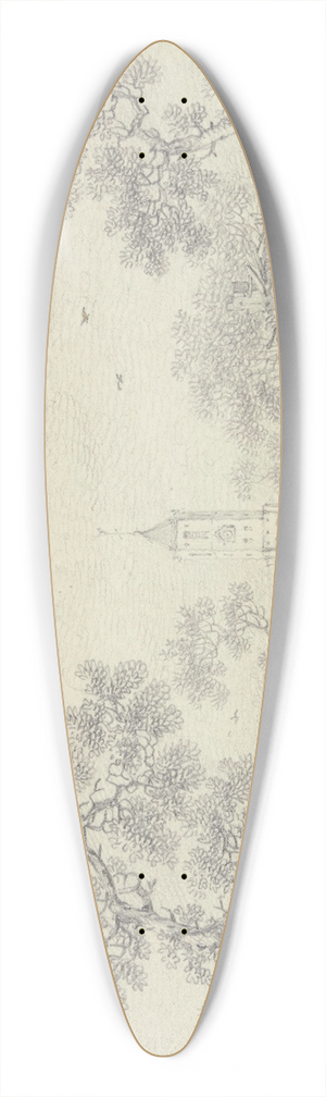 Hendrik Meyer - Bei einem Dorf unter einem Baum zwei ruhende Wanderer und ein stehendes Mdchen 39.3 inch art pintail longboard deck