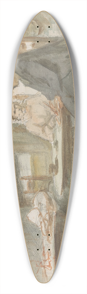 Hendrik Valkenburg - Schrijvende man en een vrouw aan een tafel 39.3 inch art pintail longboard deck