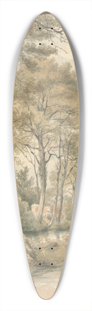 Henry Edridge - Stream with Trees and Cattle near Bromley Hill, Kent 39.3 inch art pintail longboard deck