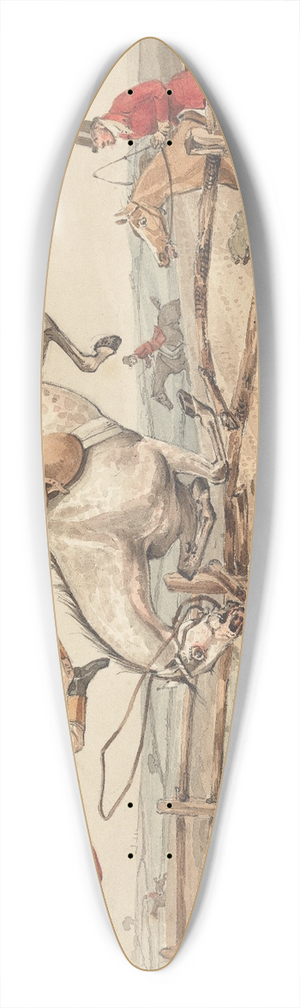 Henry Thomas Alken - Qualified Horses and Unqualified Riders; Topping a Flight of Rails 39.3 inch art pintail longboard deck Henry Thomas Alken - Qualified Horses and Unqualified Riders; Topping a Flight of Rails 39.3 inch art pintail longboard deck