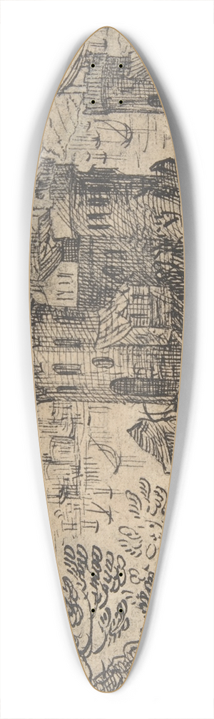 Hermann Weyer - Rocky Landscape with a Castle and Bridge 39.3 inch art pintail longboard deck