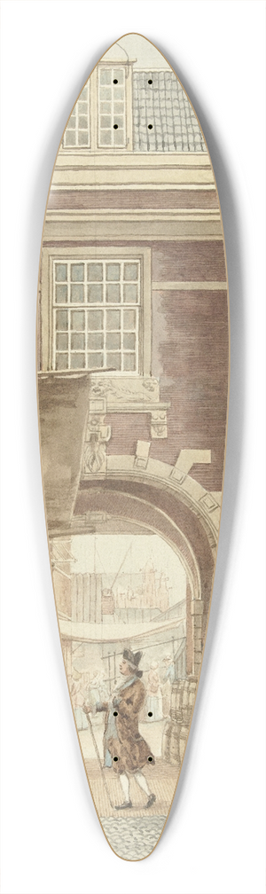 Hermanus Petrus Schouten - De Kleine Vispoort op de Vijgendam met een doorkijk naar de Vismarkt 39.3 inch art pintail longboard deck