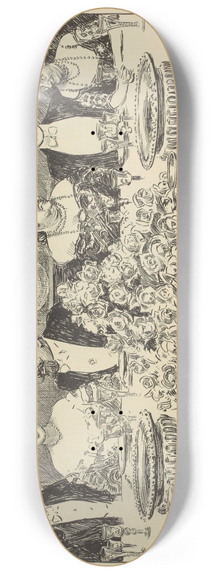 Charles Dana Gibson - Studies in expression. Showing a newly engaged couple at a large dinner party 8.25 inch art skate deck Charles Dana Gibson - Studies in expression. Showing a newly engaged couple at a large dinner party 8.25 inch art skate deck
