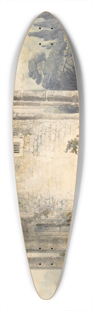 Hubert Robert - The Temple Of The Sibyl At Tivoli, A Man In A Cloak And Hat Standing On The Steps, A Group Of Monks To The Right 39.3 inch art pintail longboard deck