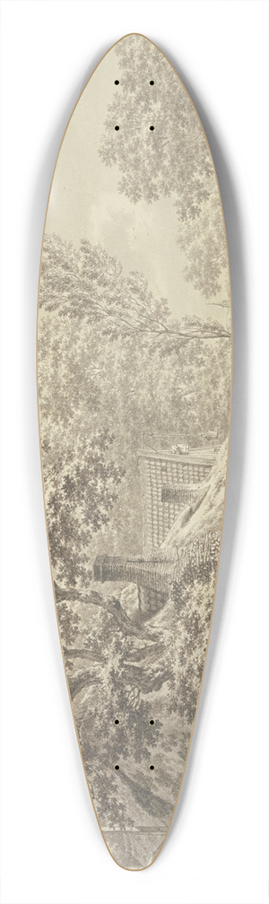 Jacob Cats - Bauernhof im Wald mit vielem Vieh, in der Ferne ein Heuwagen, rechts ein Pferd 39.3 inch art pintail longboard deck