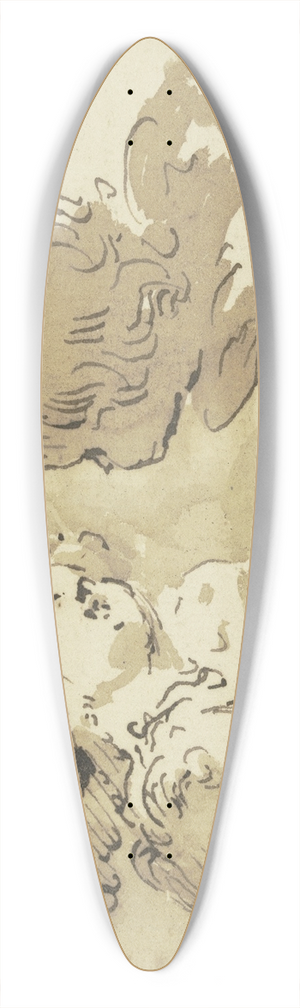 Jacob de Wit - Five angel heads in clouds 39.3 inch art pintail longboard deck