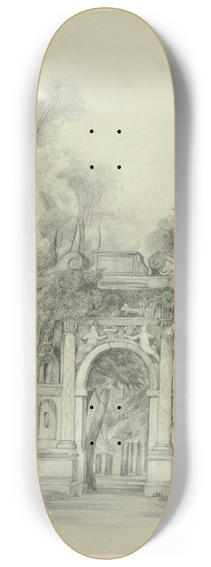 Charles de Anson - Couple in 17th Century Dress Standing Before Entrance to Park 8.25 inch art skate deck