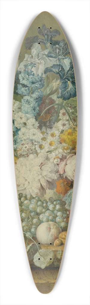 Jacobus Linthorst - Still Life Of Peonies, Primroses, Irises, Tulips, A Poppy And Other Flowers With Grapes, A Melon, A Pomegranate, Peaches, Plums And Nuts 39.3 inch art pintail longboard deck