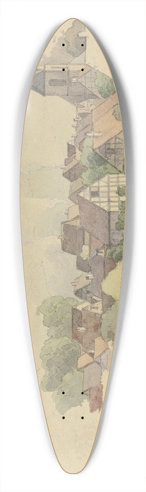 Jakob Becker - Village with church 39.3 inch art pintail longboard deck