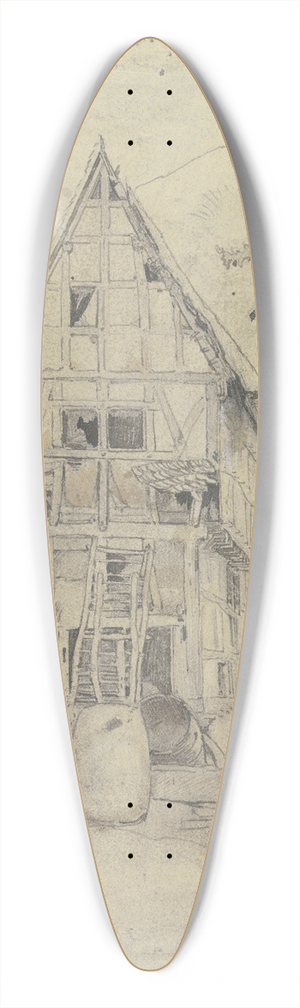 Jakob Frchtegott Dielmann - Bauernhaus unter Bumen, davor einige Fsser und Hhner 39.3 inch art pintail longboard deck
