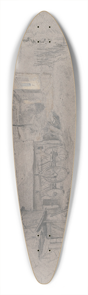 Jakob Frchtegott Dielmann - Bauernhof, links an den Stllen bei dem Mist steht ein Leiterwagen, rechts das Wohnhaus mit Zaun, im Hintergrund Bume 39.3 inch art pintail longboard deck