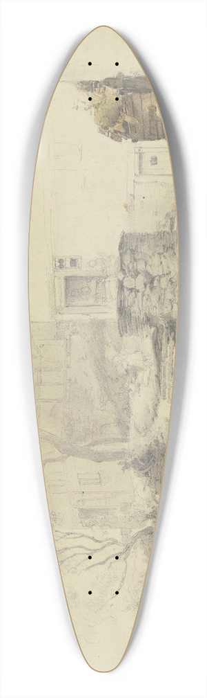 Jakob Frchtegott Dielmann - Bauernhuser, auf der Treppe ein Kind, weiter oben zwei Zuber, rechts ein Abtritt 39.3 inch art pintail longboard deck