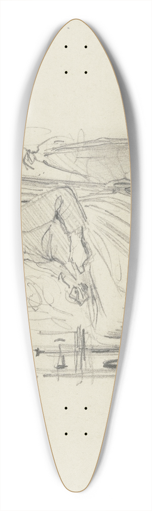 Jakob Frchtegott Dielmann - Eine alte Frau am Spinnrad im Profil nach links, hinter ihr ein Kind 39.3 inch art pintail longboard deck