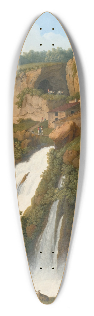 Jakob Philipp Hackert - View Of The Waterfall At Anitrella With Goats Grazing Nearby 39.3 inch art pintail longboard deck