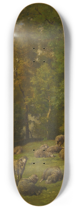 Charles Emile Jacque - Shepherd In A Field With His Flock 8.25 inch art skate deck